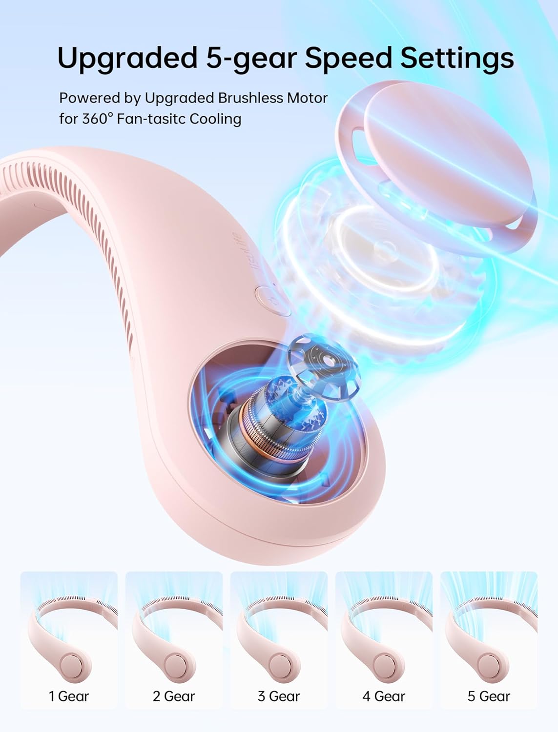 JISULIFE Portable Neck Fan, Hands-Free Bladeless, 5 Speeds, 4000 mAh