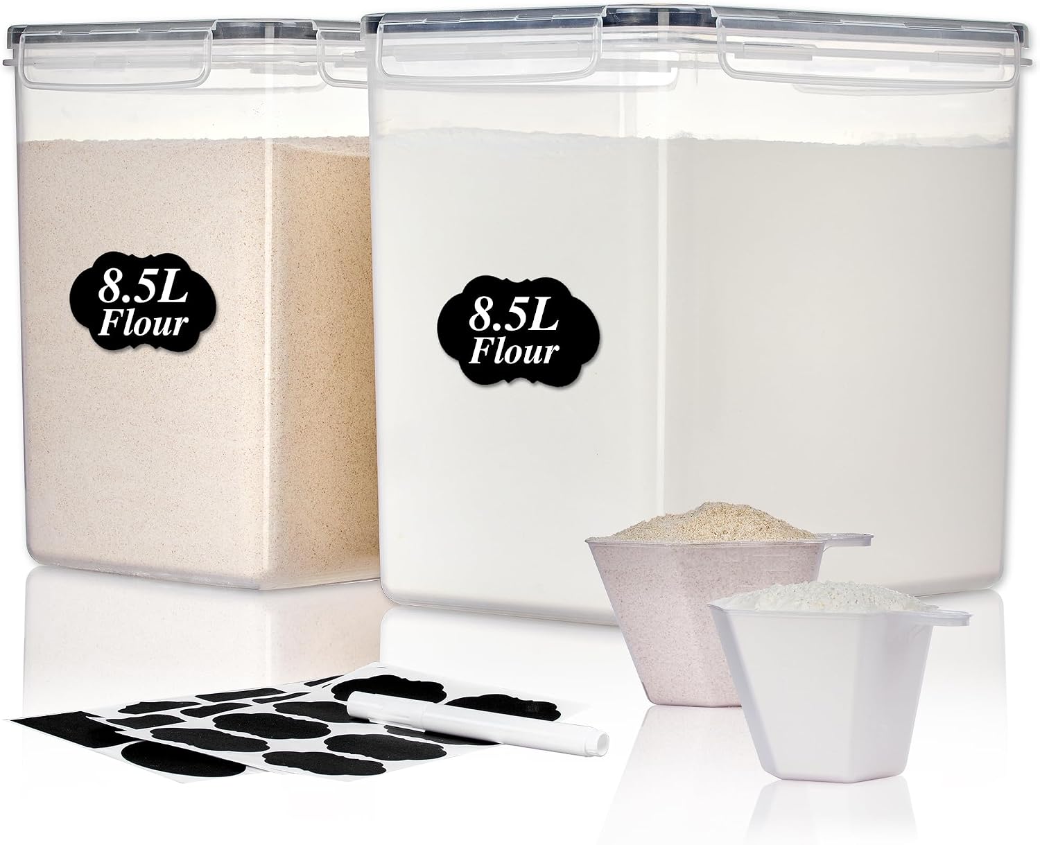 Vtopmart 5.2L Flour Sugar Storage Containers, 4 PCS, Black