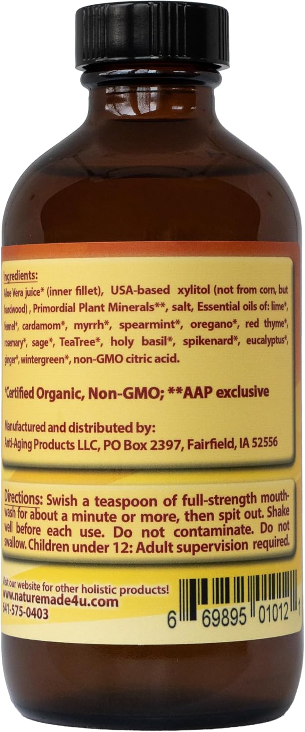 Healthy Teeth & Gum Mouthwash 8 fl oz, Herbal Oral Rinse for Fresh Breath | Organic, alcohol- & fluoride-free, non-GMO; supports healthy gums & enamel