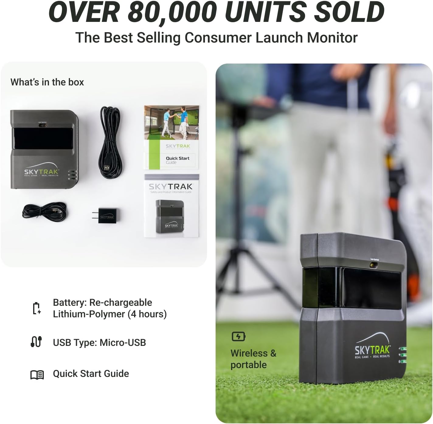 SKYTRAK Golf Launch Monitor | Photometric Technology for Ball Speed, Carry & Total Distance, Spin Rates