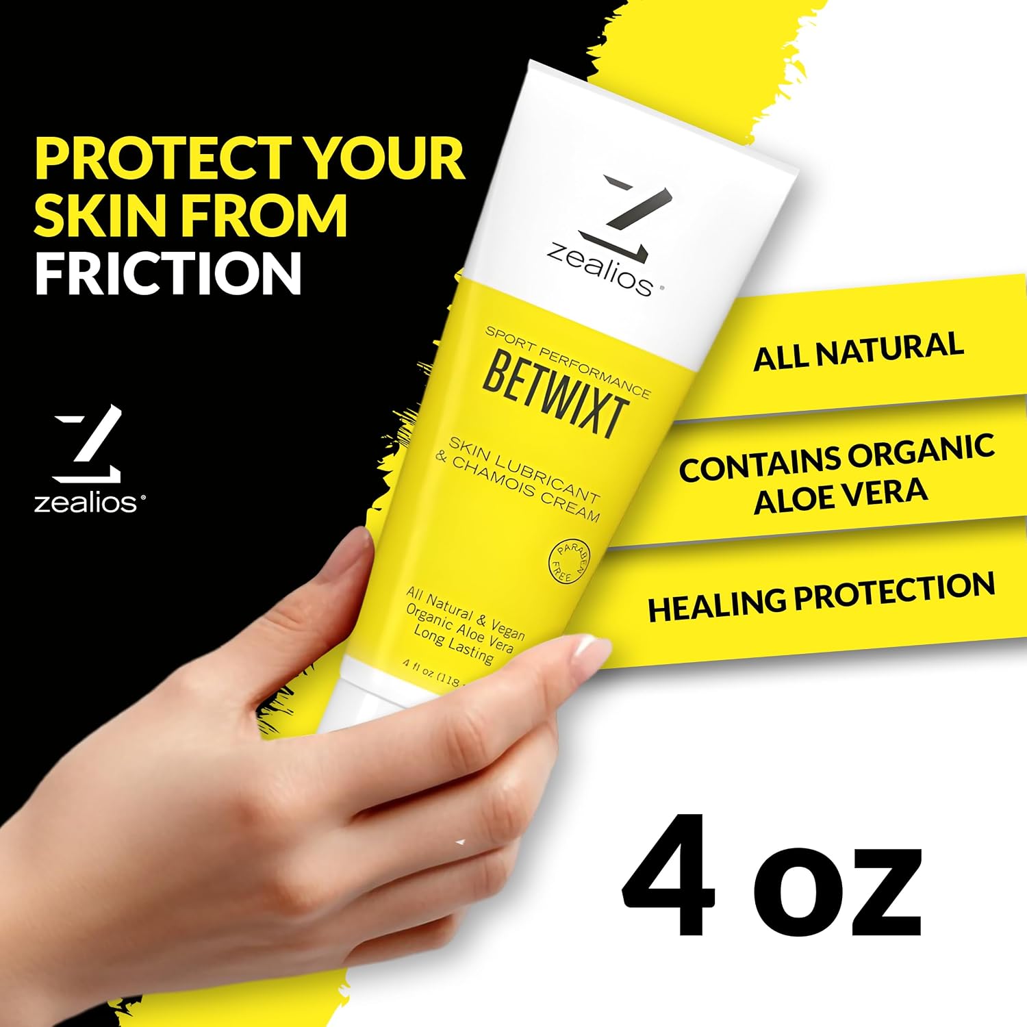 Zealios Betwixt Anti Chafing Cream 4oz – Long-Lasting Friction Defense for Triathletes, Cyclists & Runners – Chamois Cream for Inner Thighs