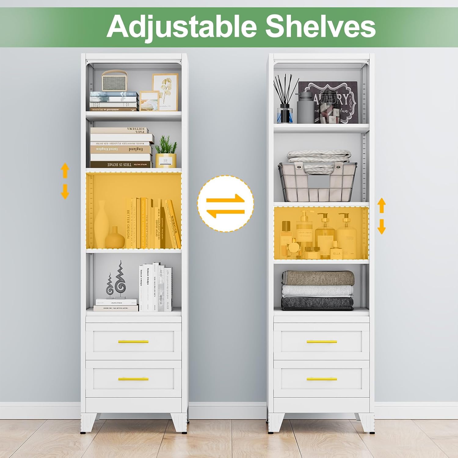 Ckzbx Tall Narrow Storage Cabinet 66.93" H Tall Bathroom Cabinet Metal Pantry Cabinets, 4 Adjustable Shelves for Kitchen, Home Office, Living Room, Dinning Room (20 inches Wide White)