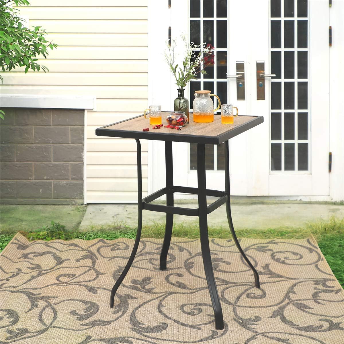 PHI VILLA Bar Height Patio Table and Chairs Set for 2