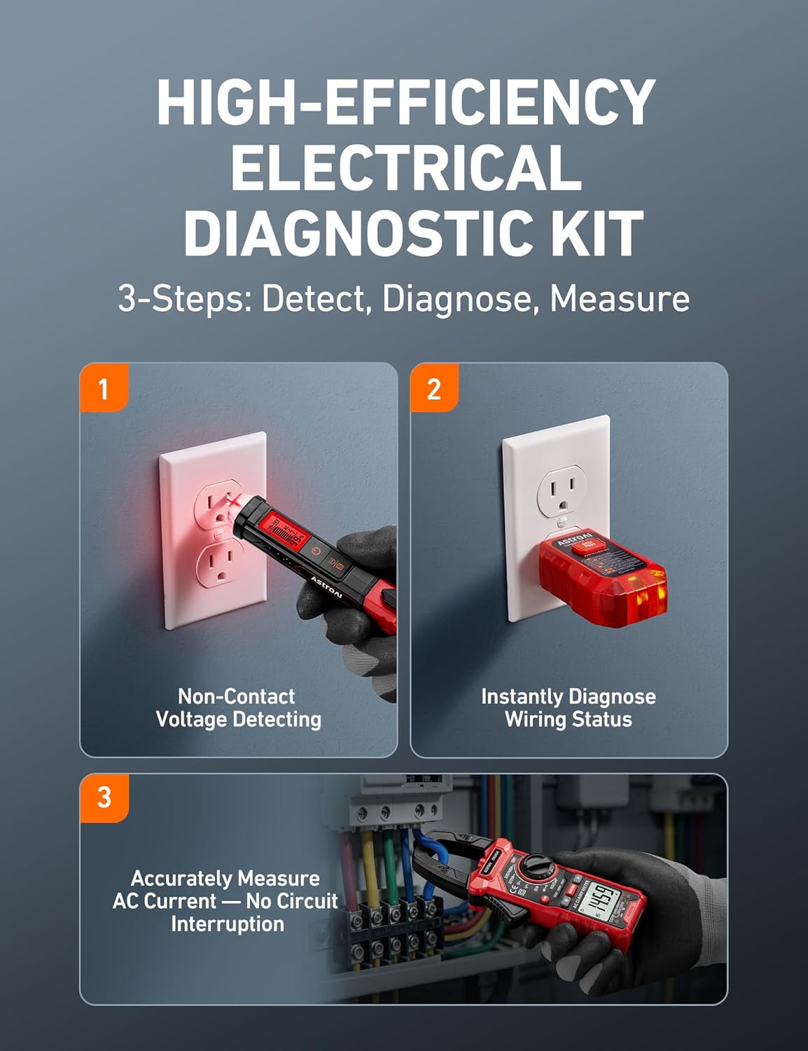 AstroAI Digital Clamp Meter Multimeter 2000 Counts Amp Voltage Tester Auto-ranging with AC/DC Voltage, AC Current, Resistance, Capacitance, Continuity