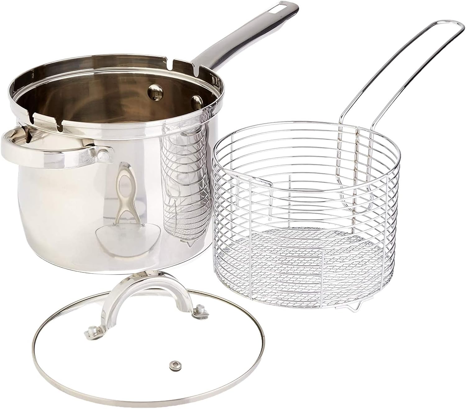 Oster Dutch Oven with Steamer Basket 3-Quart - Sangerfield Stainless Steel, Stovetop Steamer for Vegetables, Rice & Tamales, Dishwasher Safe