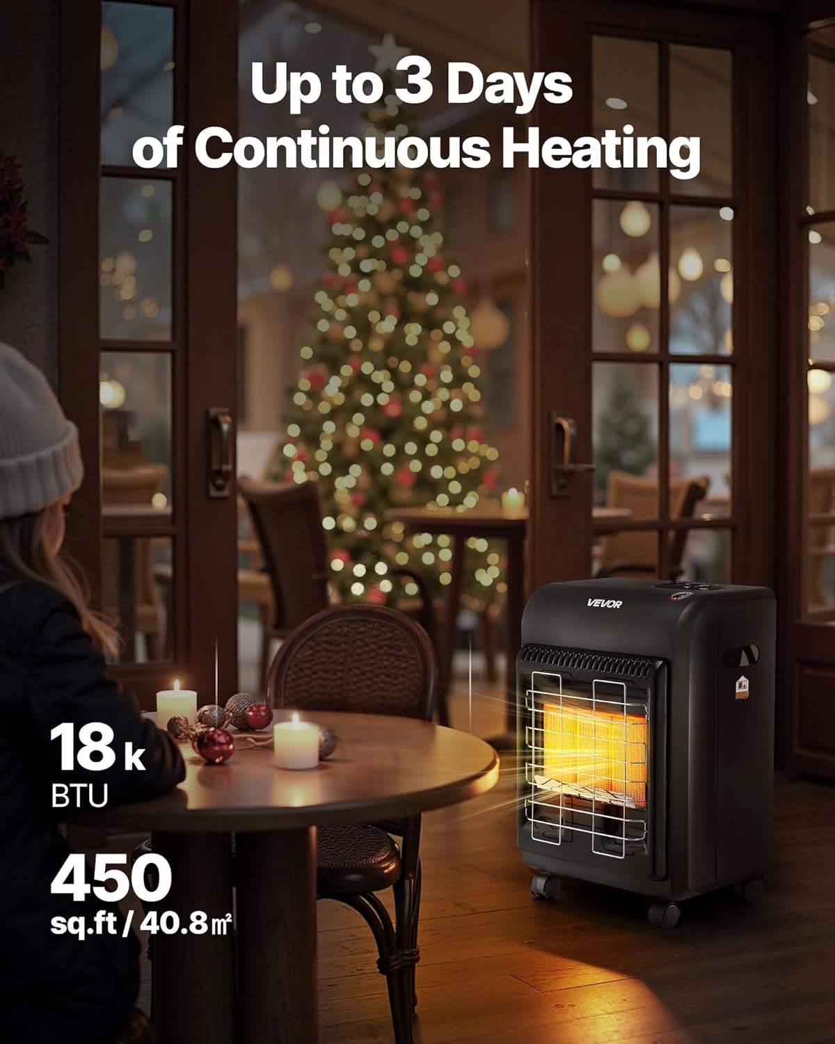VEVOR Propane Heater, 6000 to 18000 BTU Propane Cabinet Heater with 3 Modes Temp Settings & Tip-over Protection, Garage Radiator Heat up to 450 Sq.Ft