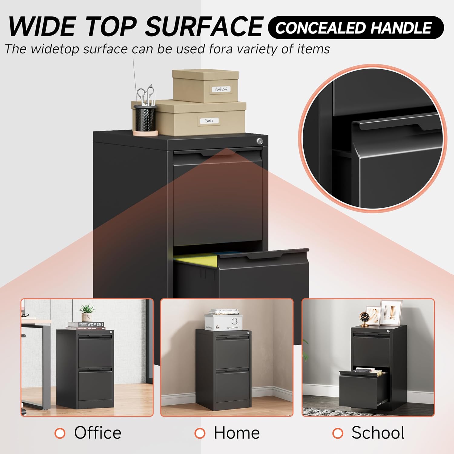 3 Drawer File Cabinet with Lock,Vertical Filing Cabinets for Home Office,Heavy Duty Metal File Cabinet for Hanging A4/Letter/Legal Size File,Vertical File Cabinet 15" W X 17.8" D X 38.3" H-Black