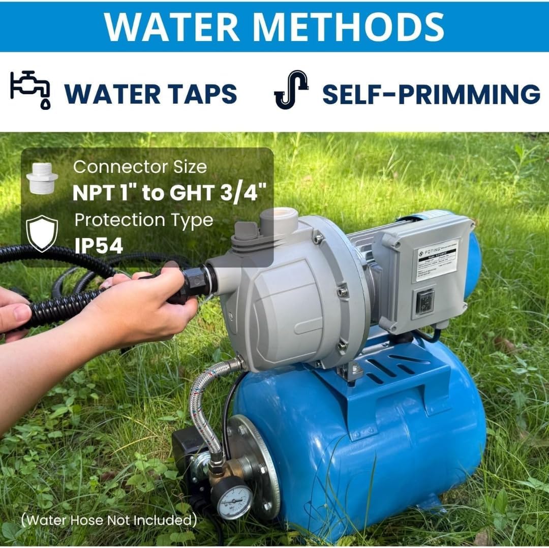 FOTING 1.5HP Shallow Well Pump w/Pressure Tank, 1340GPH Jet Pumps Garden Pump, Water Transfer Draining Irrigation Pumps