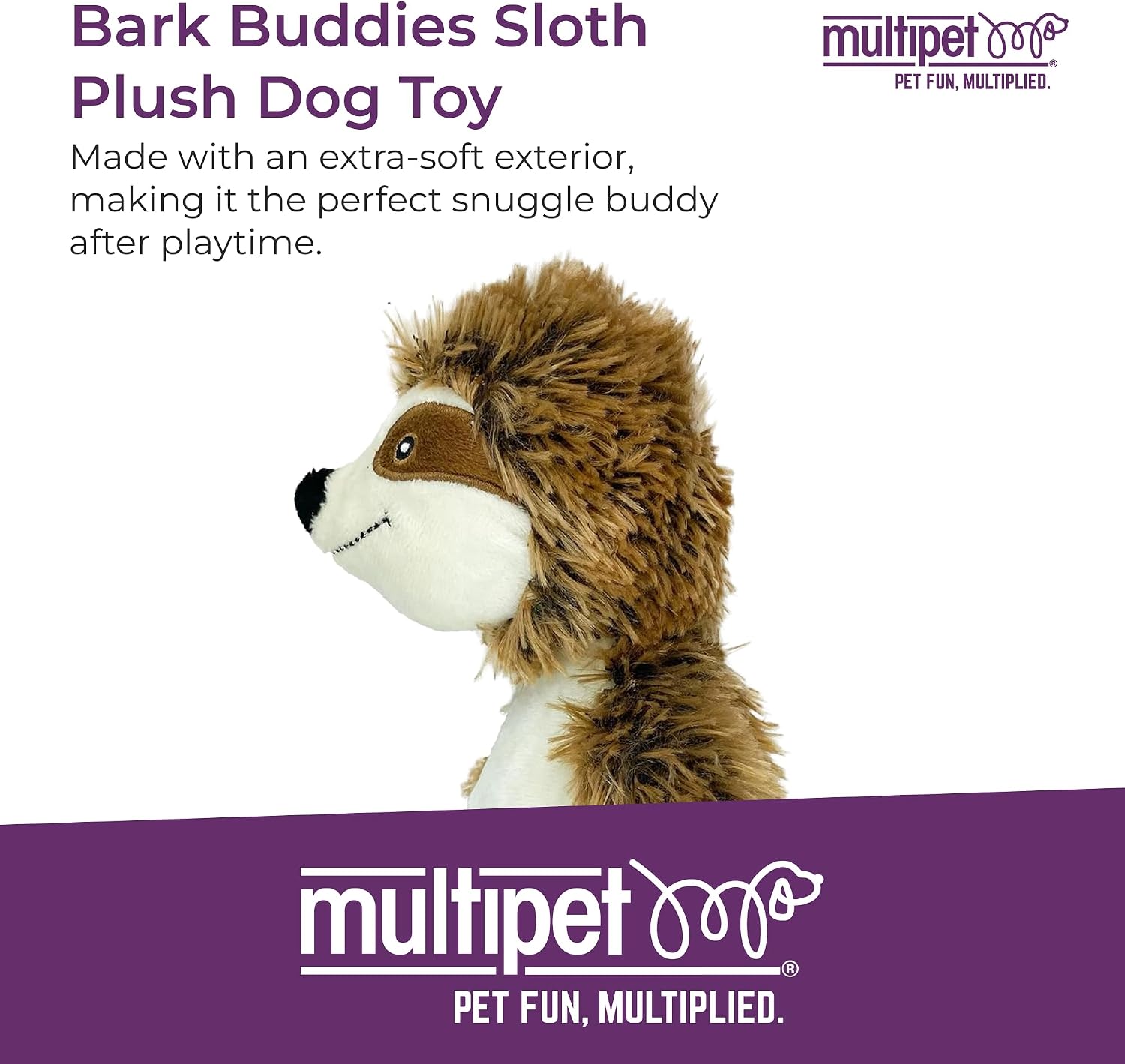 Multipet Sitting Sloth Dog Plush Toy - Squeaky Toy for All Dogs - Extra Soft Plush - Stuffed Animal for Cuddling & Playing - Cute Jumbo Pet Toy (14")