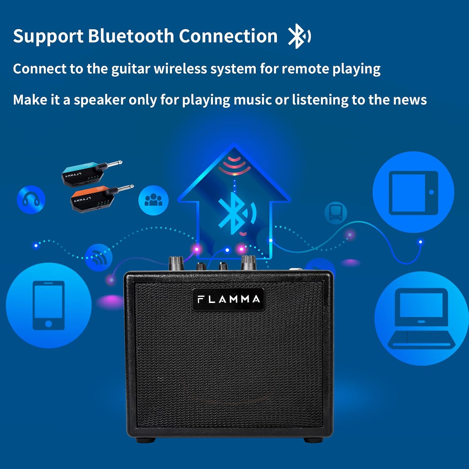 FLAMMA FA05 Electric Guitar Amplifier Combo Guitar Amp 5 Watt Support Bluetooth Headphone 7 Preamp Models Built-in Mod Reverb Delay Chorus Effects