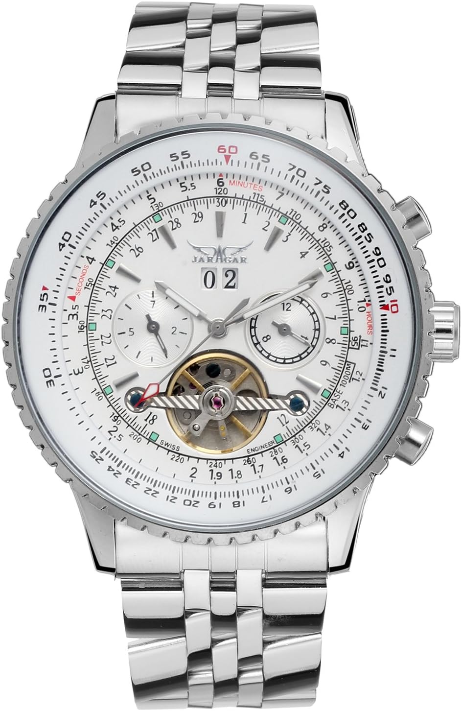 FORSINING Men's Self Winding Waterproof Automatic Stainless Steel Skeleton Tourbillon Calendar Wrist Watch