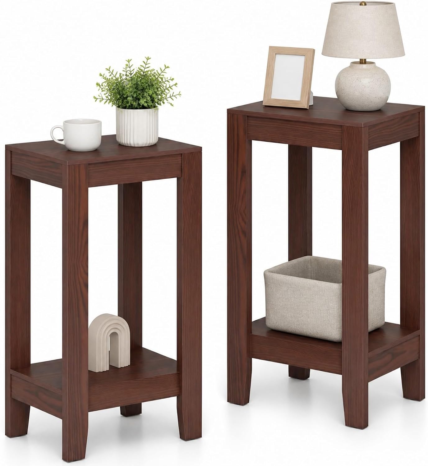 Giantex 2-Tier End Table Nightstand, Bedside Sofa Table for Living Room Bedroom, Narrow Telephone Table with Shelf and Legs for Small Spaces, Espresso