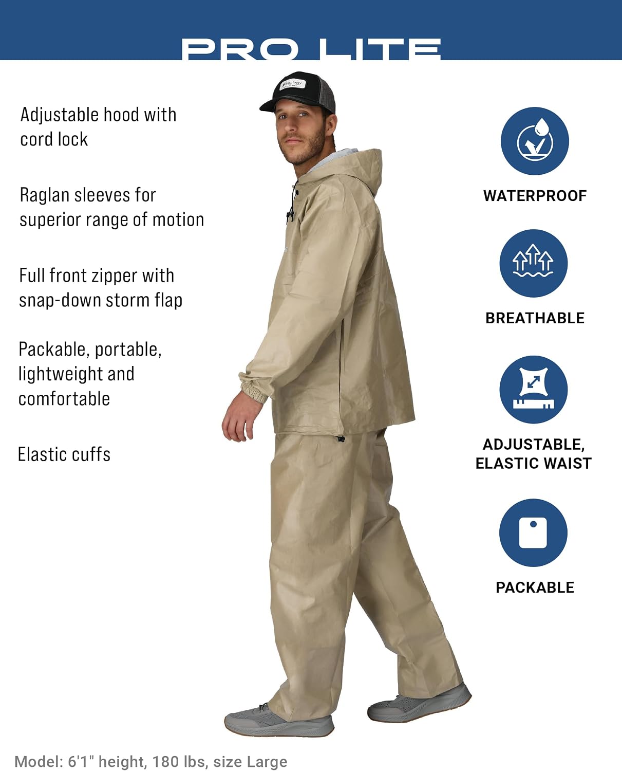 FROGG TOGGS Men's Pro Lite Rain Suit, Waterproof, Breathable, Dependable Wet Weather Protection, Carbon Black, XL/XXL
