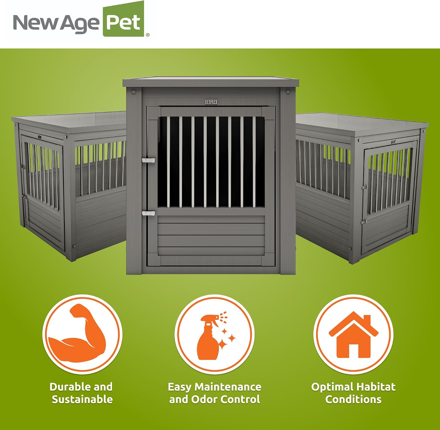 New Age Pet ecoFLEX Pet Crate/End Table, Small, Grey, Model:EHHC405S