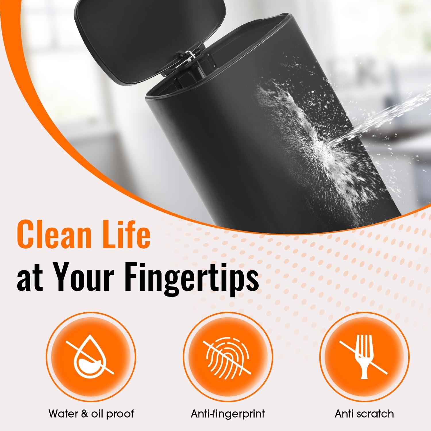 FDW | 13 Gallon Trash Can with Lid | Steel | Fingerprint-Proof | Made of Brushed Stainless Steel | Soft-Close Step Pedal | Hands-Free Use | Easy to Clean | for Kitchen, Office, Bathroom
