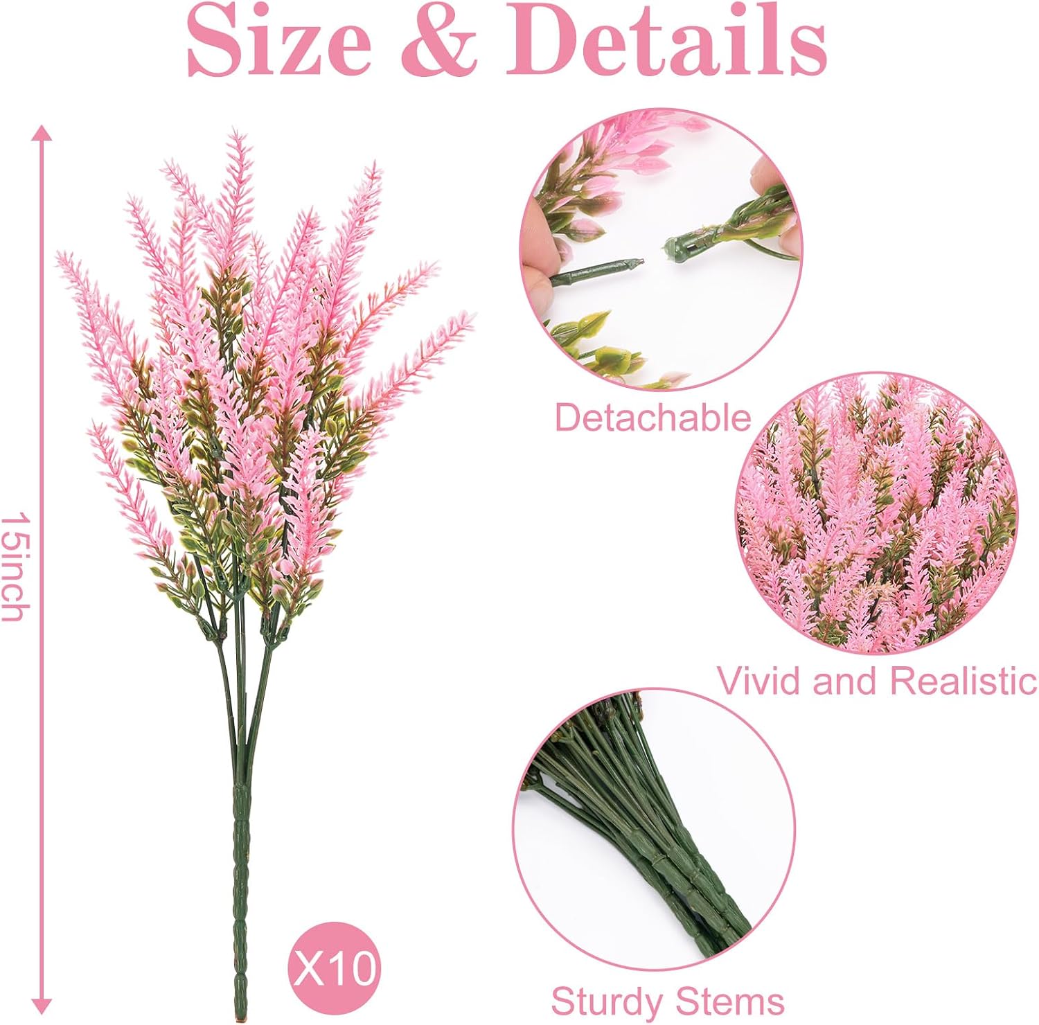 10 Bundles Fake Flowers Artificial Lavender Plants, Purple