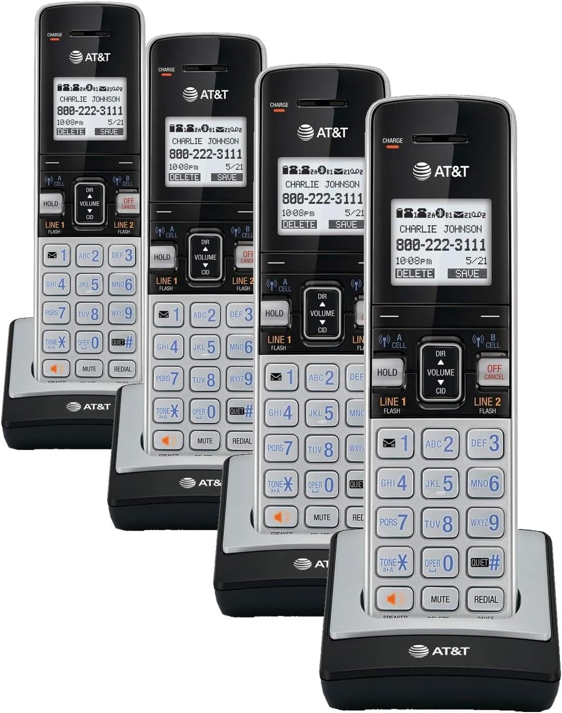 AT&T TL86103 2-Line Corded/Cordless Phone System for Small Business with Answering Machine, Connect-to-Cell Bluetooth, Caller ID, Intercom, Long Range & Expandable to 12 Handsets (Silver/Black)
