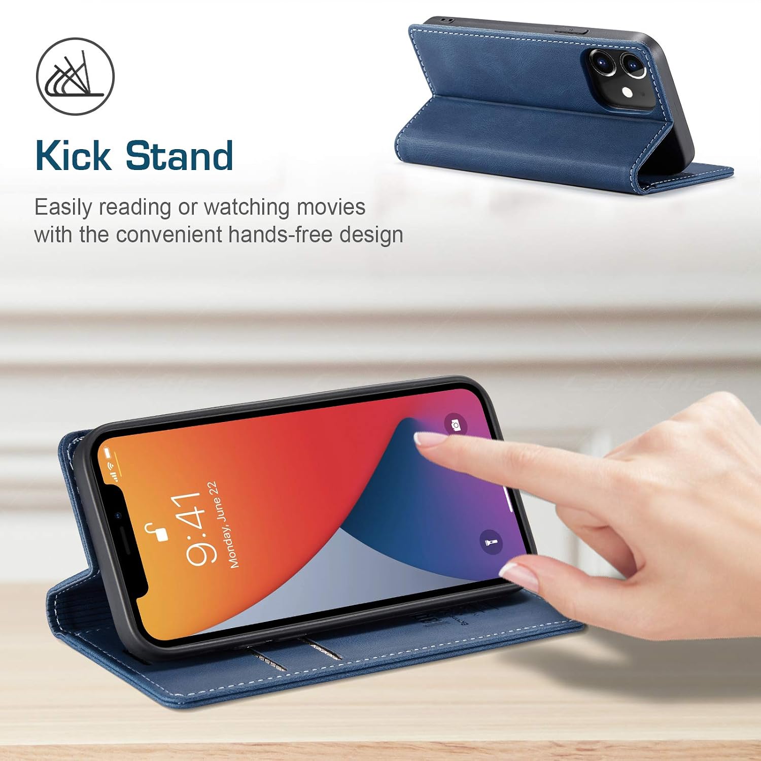 japezop iPhone 12 Mini Wallet Case with [RFID Blocking],Blue