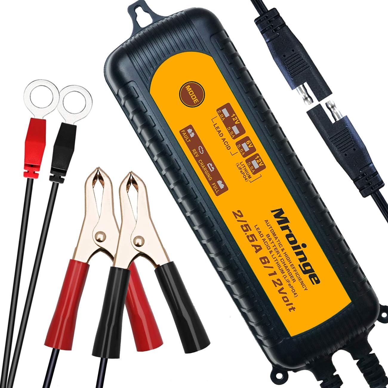 Smart Battery Charger, Mroinge 5.5A 6V/12V Automatic Battery Charger/Maintainer for Cars, Motorcycles, SUVs, Trucks and More