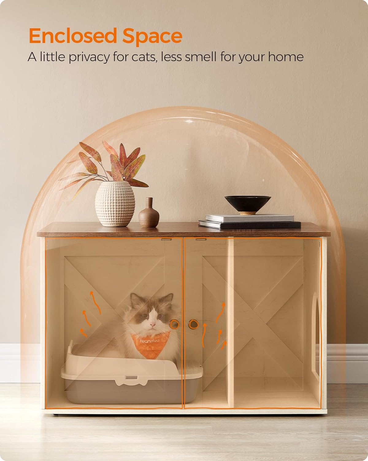 Feandrea Cat Litter Box Enclosure, End Table, 31.5 x 20.9 x 19.7 Inches