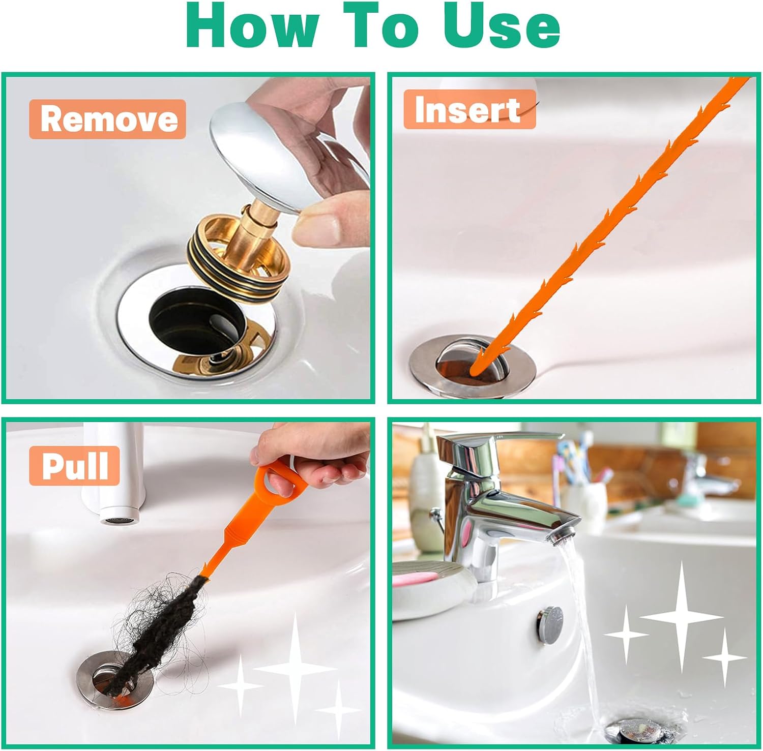 Drain Snake Hair Drain Clog Remover - 3 Pack Shower Sink Unclogger Tool