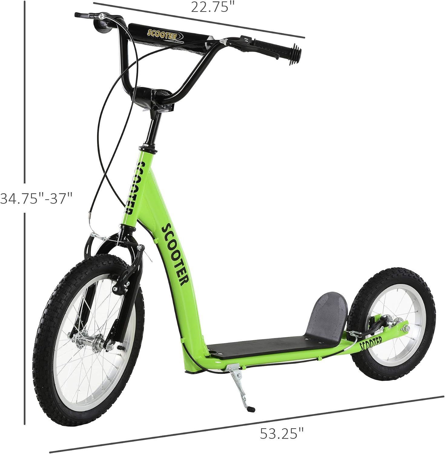 Aosom Youth Scooter Kids 5+ Adjustable Handlebar 16" Front 12" Rear