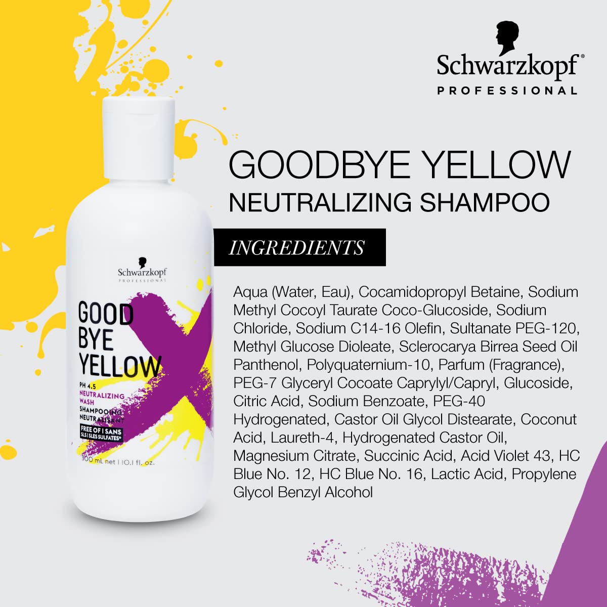 GOODBYE YELLOW Purple Shampoo Neutralizing Wash – 10.1 Fl Oz | Anti-Yellow Vegan Shampoo for Blonde & Gray Hair | pH Balanced | Professional Salon
