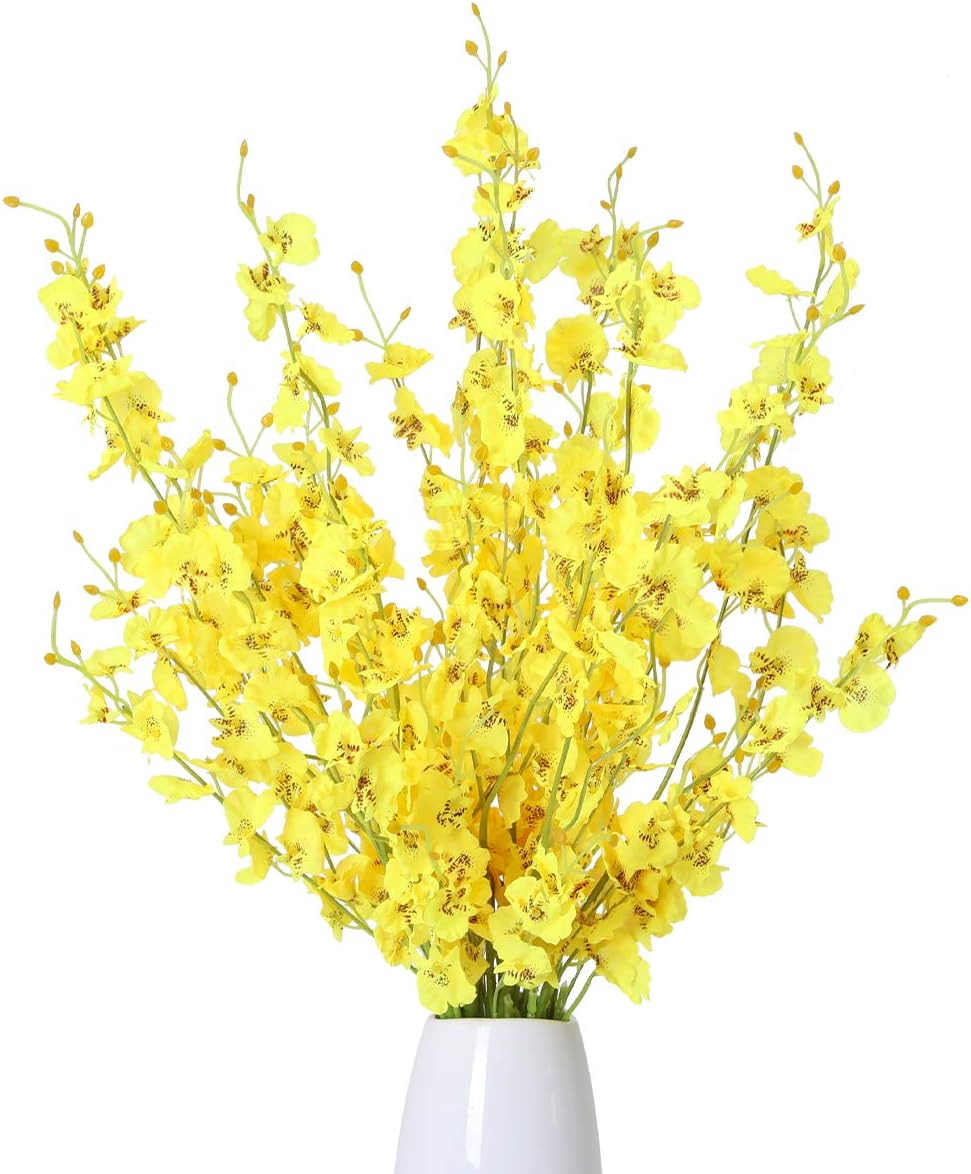 Kisflower 12Pcs Yellow Artificial Orchids Flowers, Dried Silk Orchids