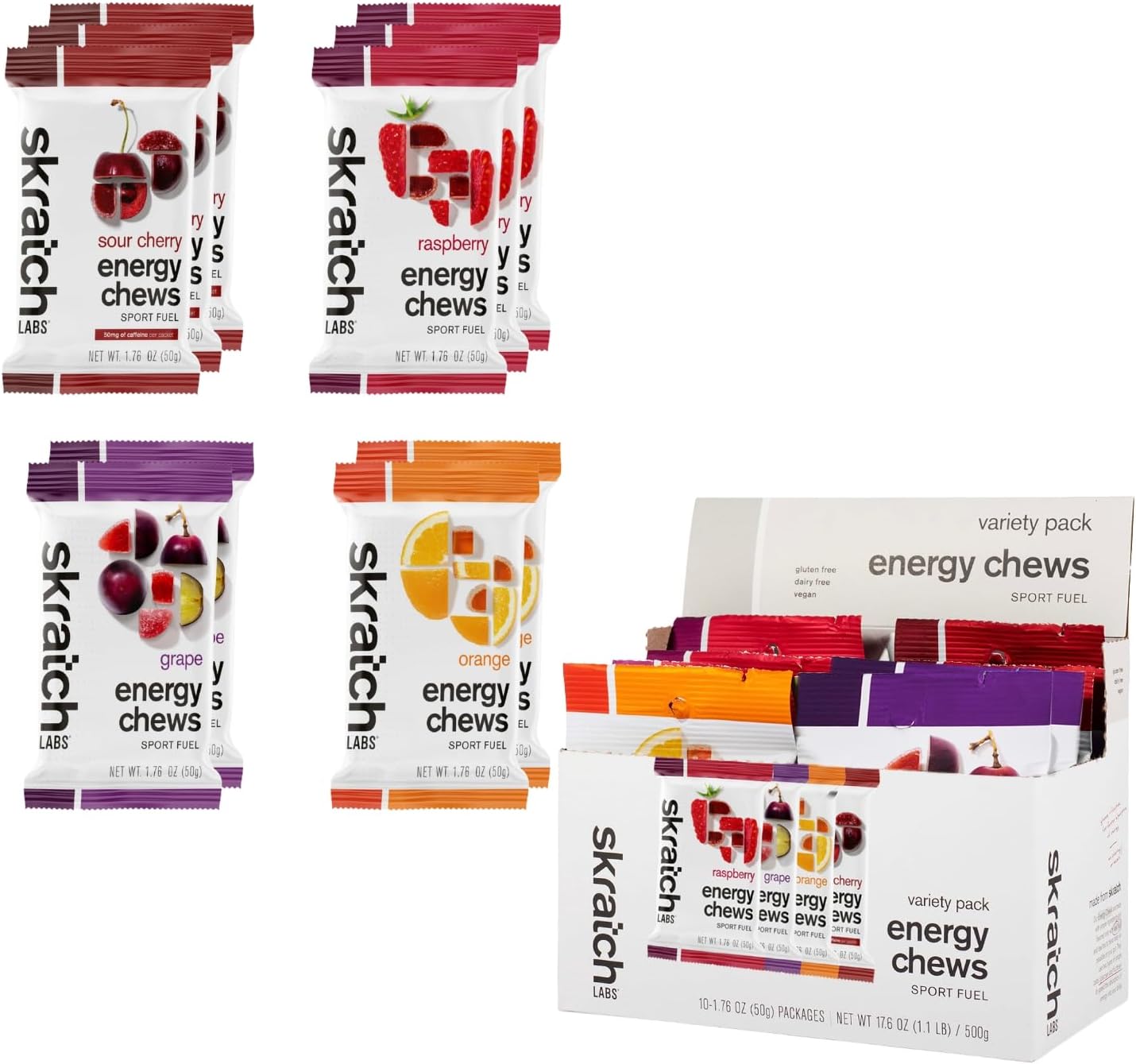 Skratch Labs Energy Chews, Caffeinated Sour Cherry, 10 Pack