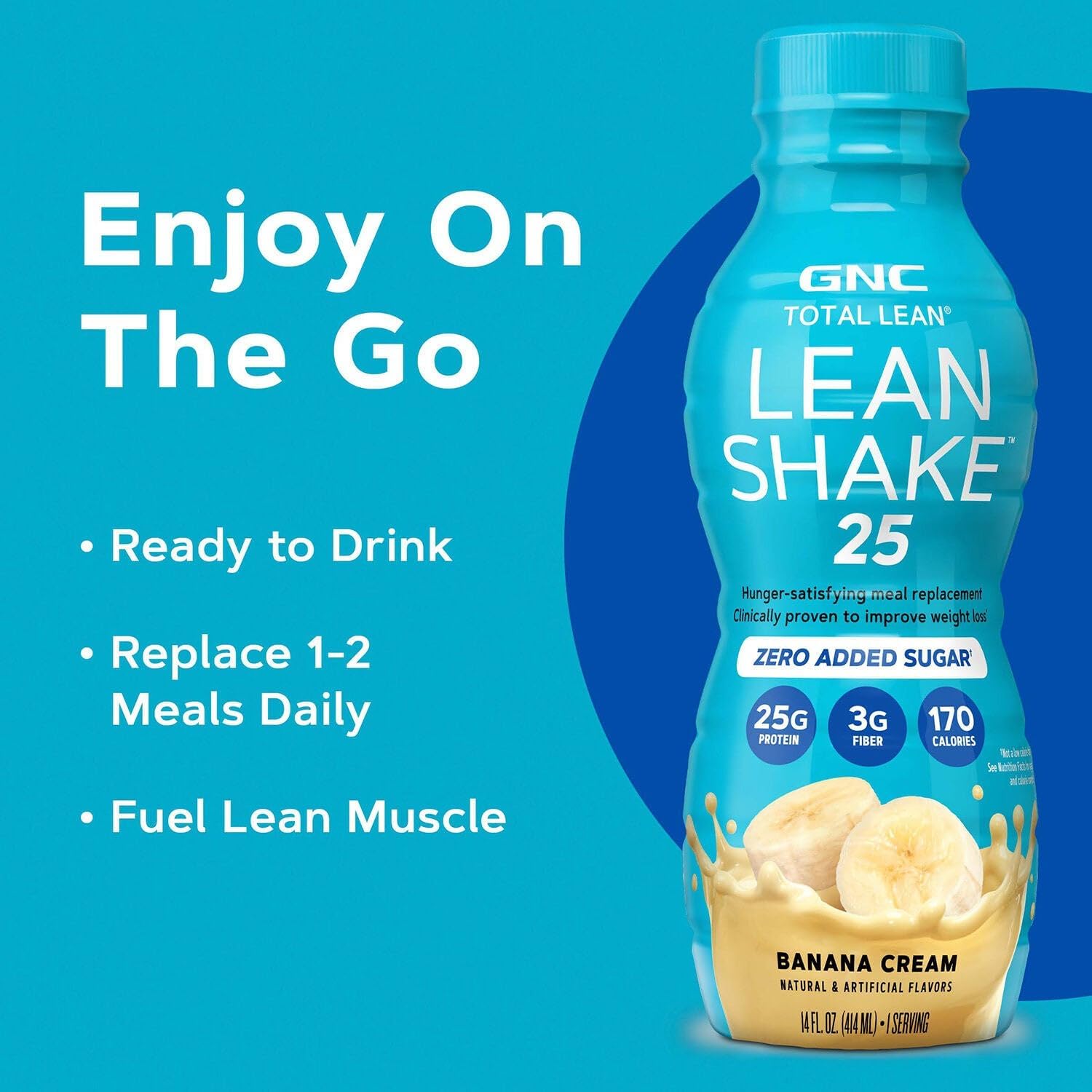 GNC Lean Shake 25 Protein Shake, Clinically Proven Weight Management, Meal Replacement, 25g Protein with Zero Added Sugar, Ready to Drink, Vanilla Bean, Pack of 12