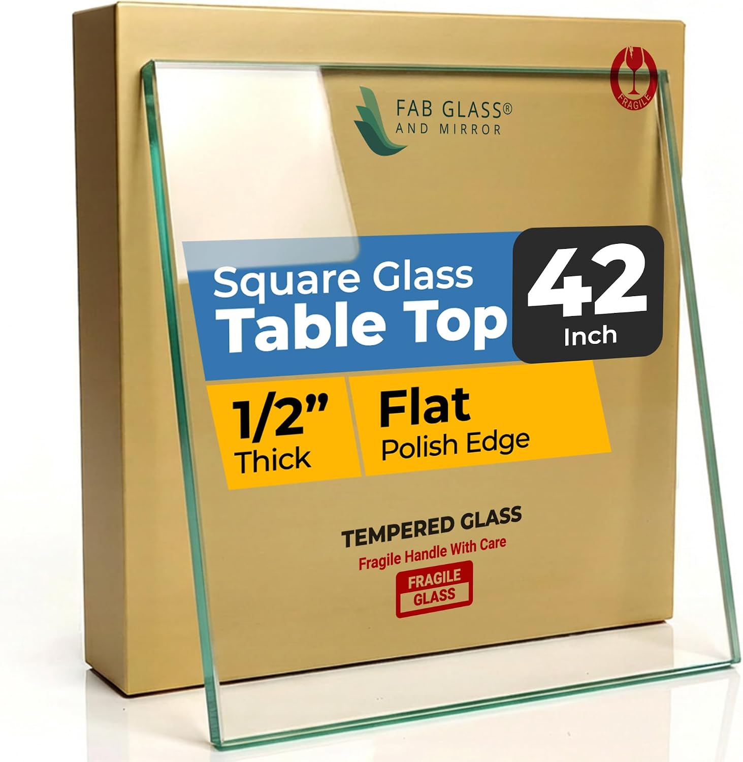 Clear Tempered Glass Table Top 22 Inch Square Flat Polished Edge with 1/4 Inch Thickness for Dining, Coffee or Side Tables by Fab Glass and Mirror