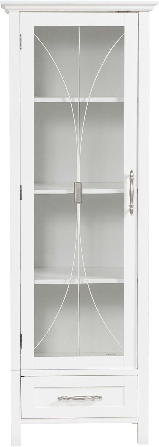 Teamson Home Avery Wooden Bathroom Linen Tower Cabinet with 1 Drawer 3 Adjustable Interior Shelves and 6 Storage Spaces, Oiled Oak