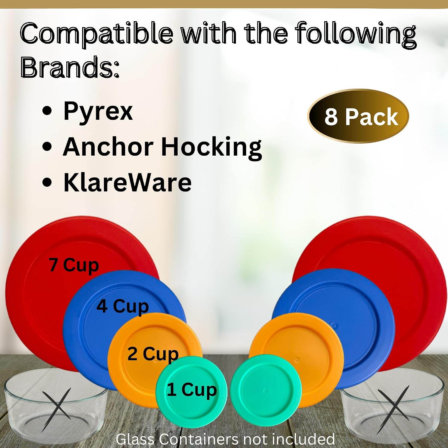 1, 2, 4 & 7 Cup Green, Orange, Blue, Red Replacement Lids/Covers for Pyrex