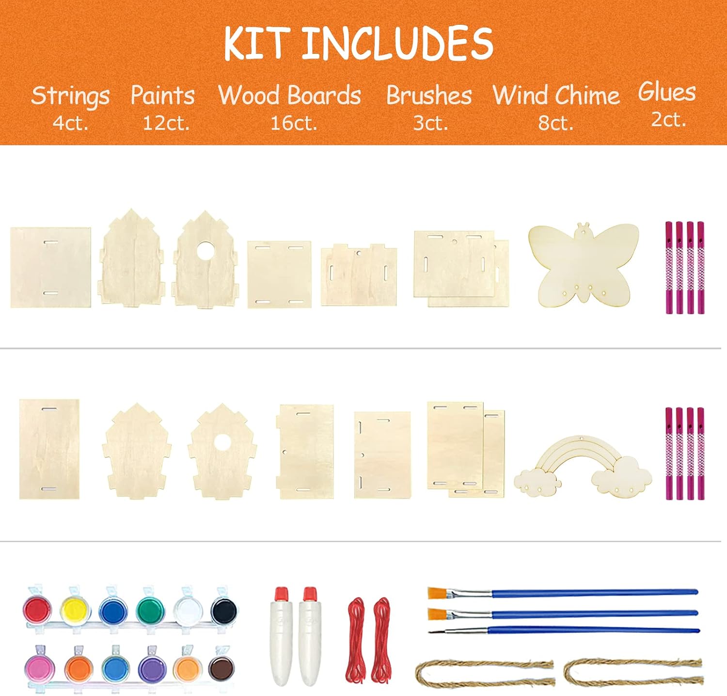 4 Pack DIY Bird House Wind Chime Kit for Crafts for Kids Ages 4-8