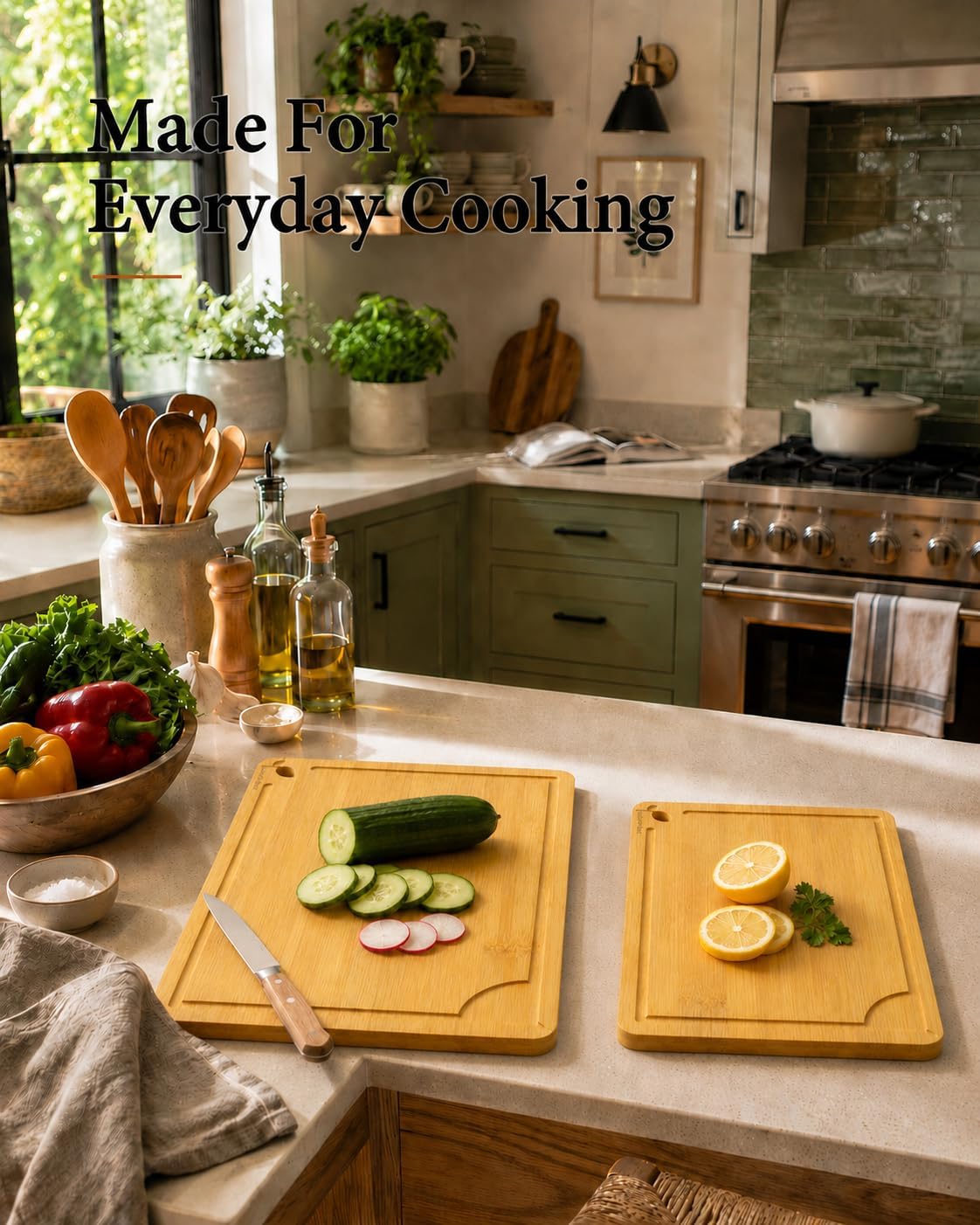 Cutting Boards for Kitchen, Wooden Chopping Board for Meat, Vegetables and Fruit, 18" x 12" XL Deep Carbonized Bamboo Board for Meal Prep, Serving, Daily Cooking and Kitchen Counter