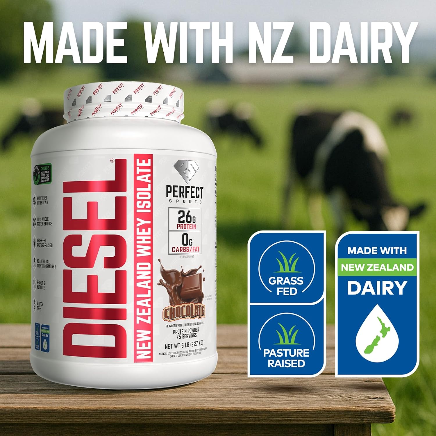 PERFECT SPORTS Diesel Whey Protein Isolate, Milk Chocolate, 2 lb