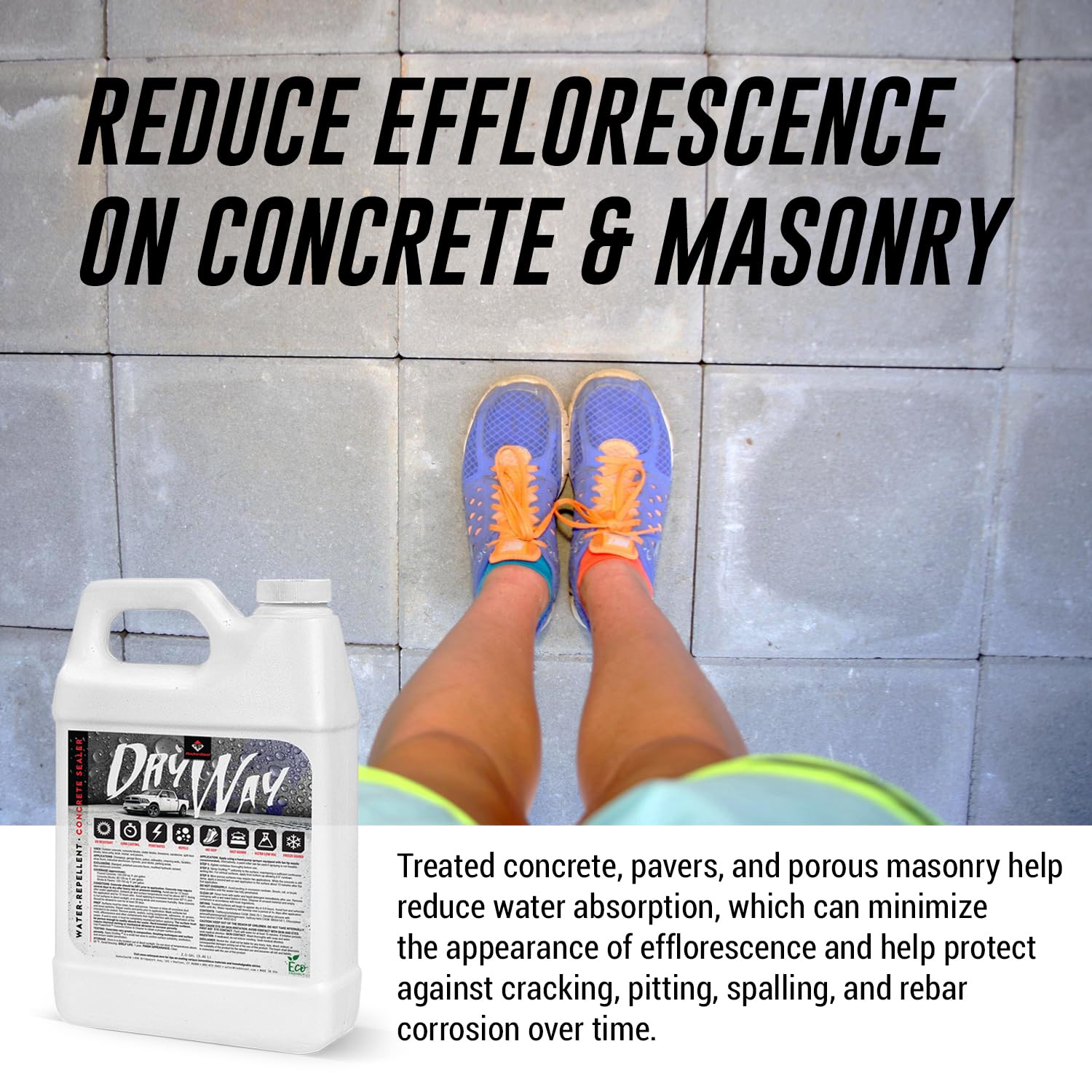 DryWay Silane Siloxane Penetrating Concrete Driveway Sealer, Natural Finish | Breathable Water-Repellent Concrete Sealer for Brick, Pavers, Patios, Pool Decks & Outdoor Concrete - Non-Film Forming