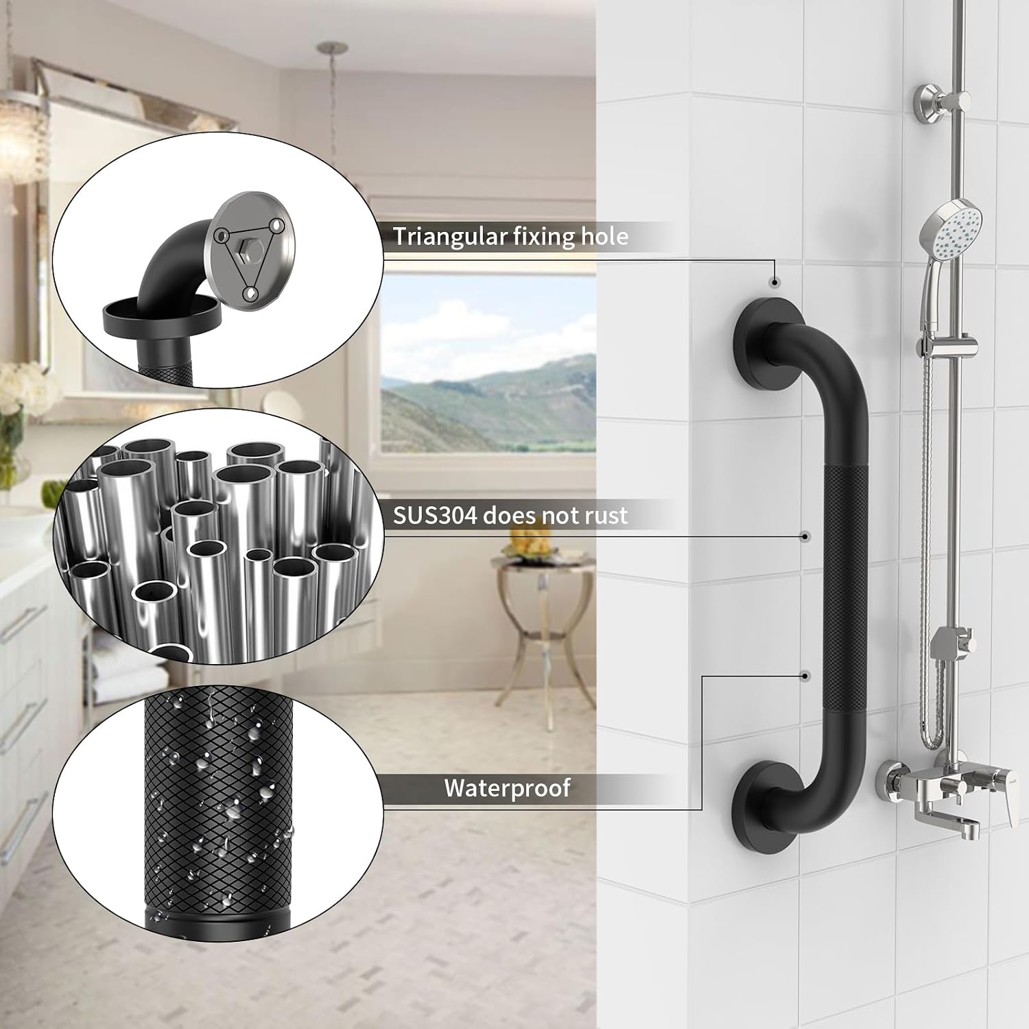 Munzong 3 Pack Commercial Handicap Grab Bars 18" 36" 42" Brushed Nickel | Bathroom Grab Bar for Shower 1.25" Diameter Anti Slip Bathroom Balance Bar Safety Hand Rail for Elderly Injury Senior
