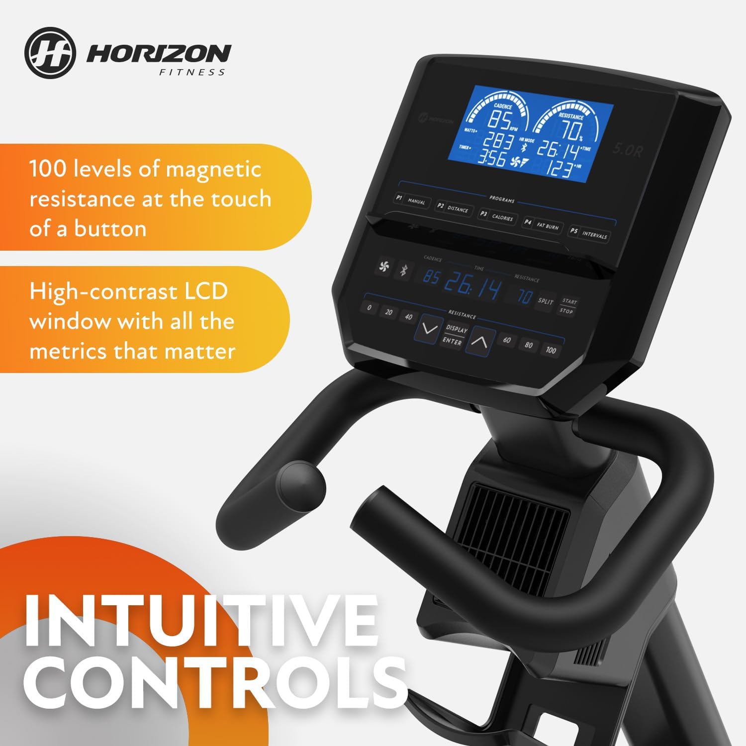 Horizon Fitness 5.0R Recumbent Bike, Fitness & Cardio, Magnetic Resistance Cycling Bike with Bluetooth, Comfort Seat with Lumbar Support