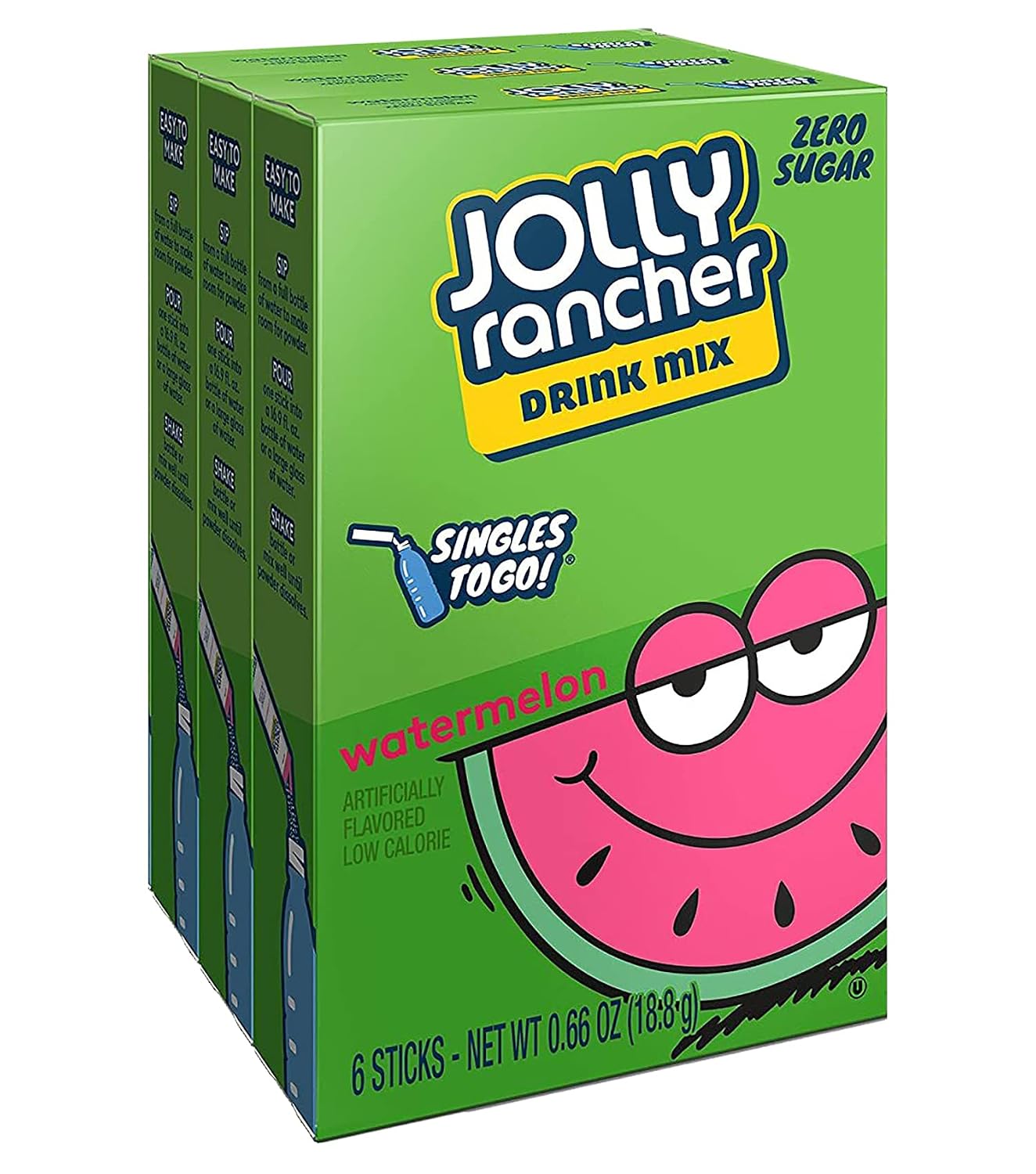 Jolly Rancher WATERMELON Singles to Go (4 Boxes of 6 Packets Each Box) | 6 Servings Each, 24 Total Servings - Watermelon Sugar Free Water Flavoring Packets, Powdered Drink Mix - Just Add Water
