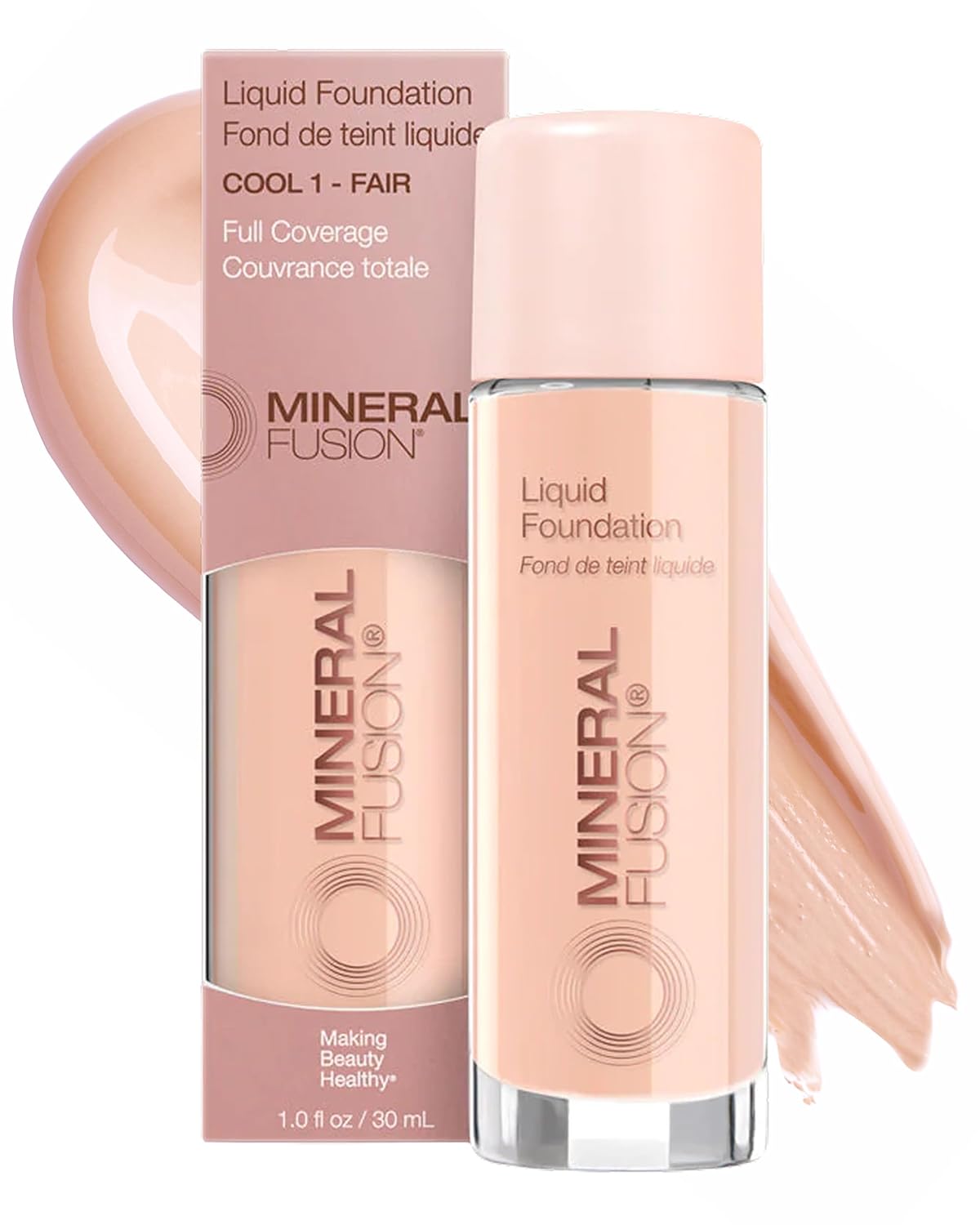 Mineral Fusion Full Coverage Liquid Foundation (Cool 1, Fair), 1 Fl Oz