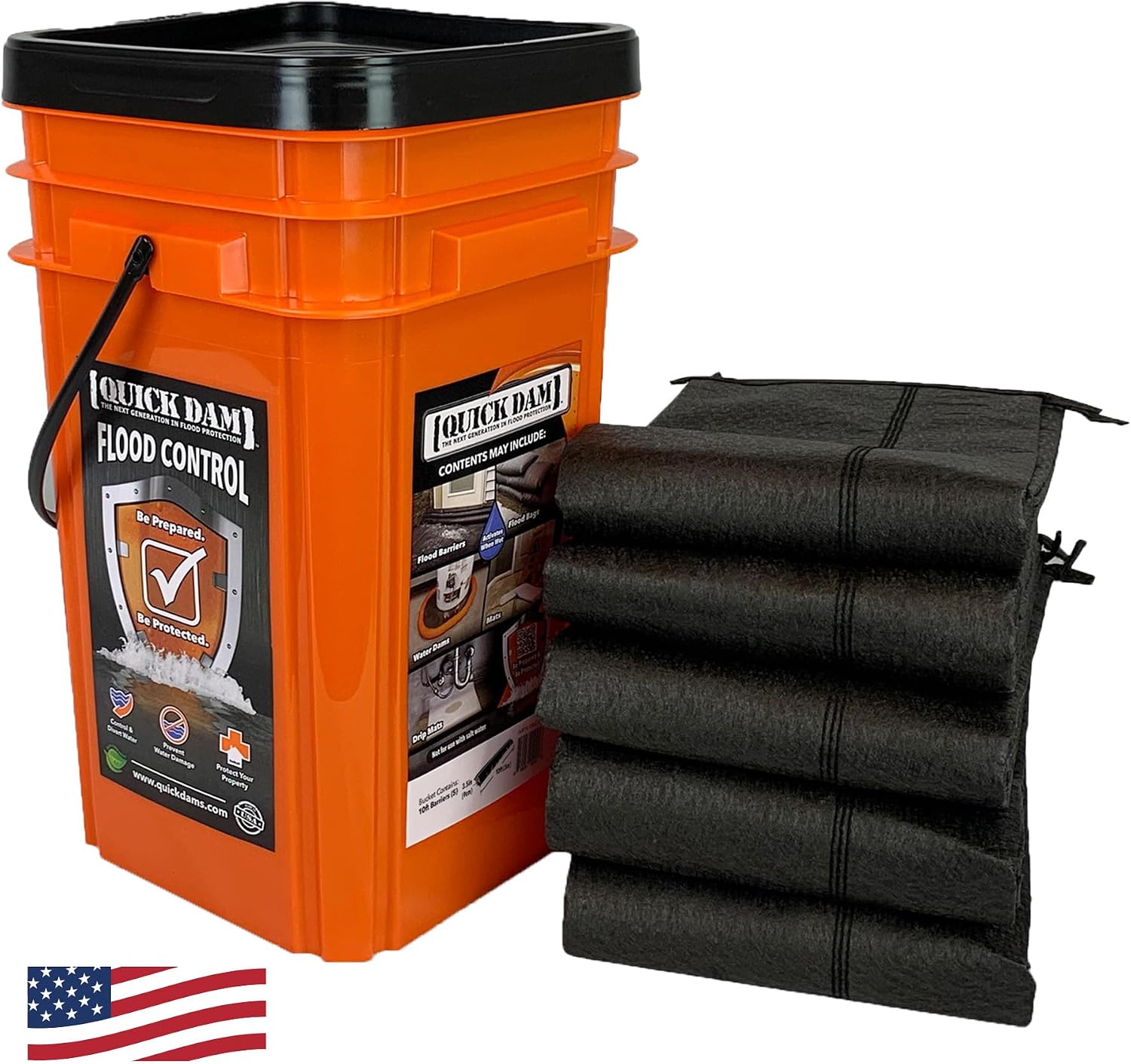 Quick Dam Grab & Go Flood Kit includes 5- 10ft Flood Barriers in Bucket
