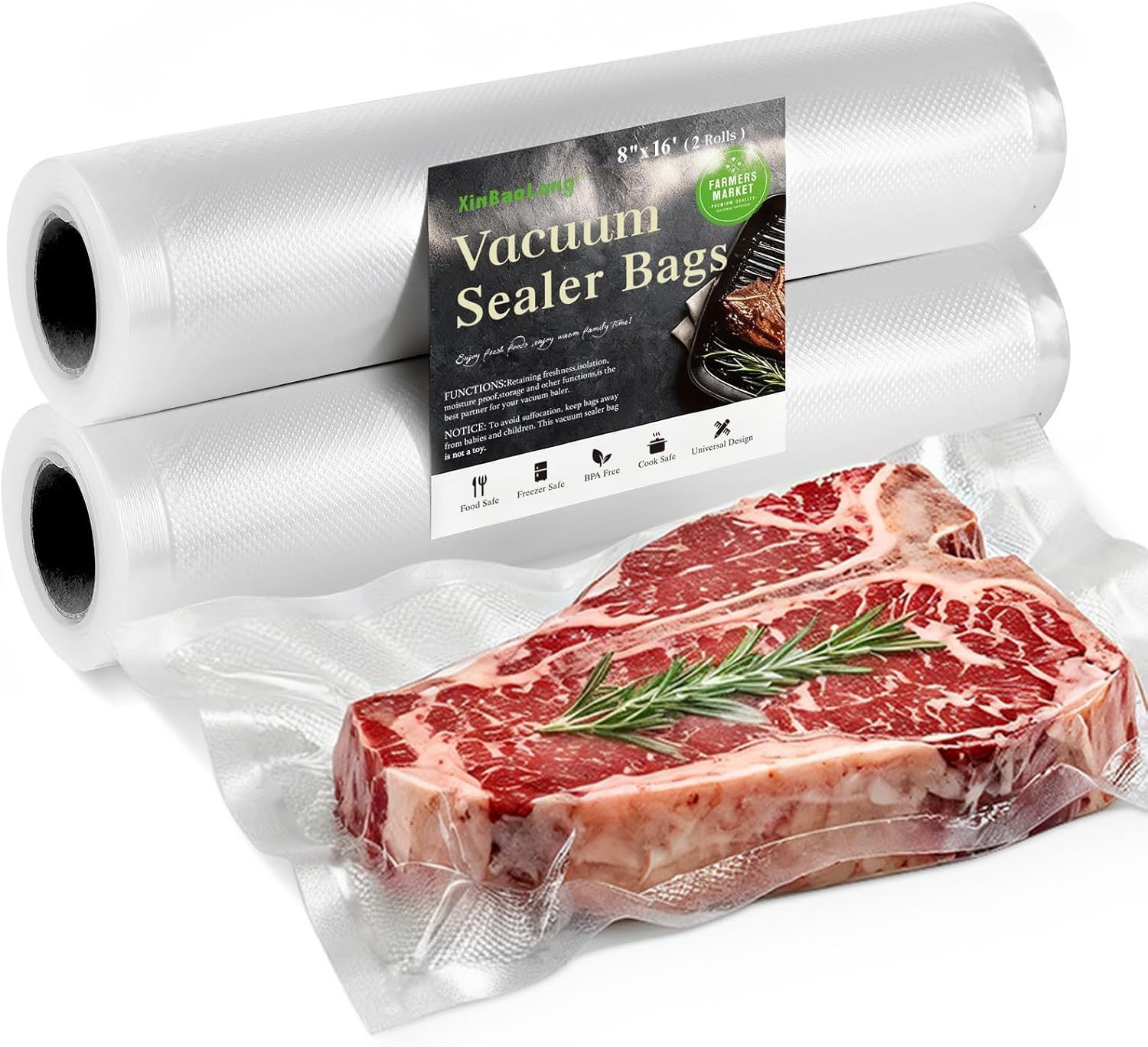 Kitchen Essentials, Vacuum Sealer Bags Rolls, 8in x 20ft, 2 Pack