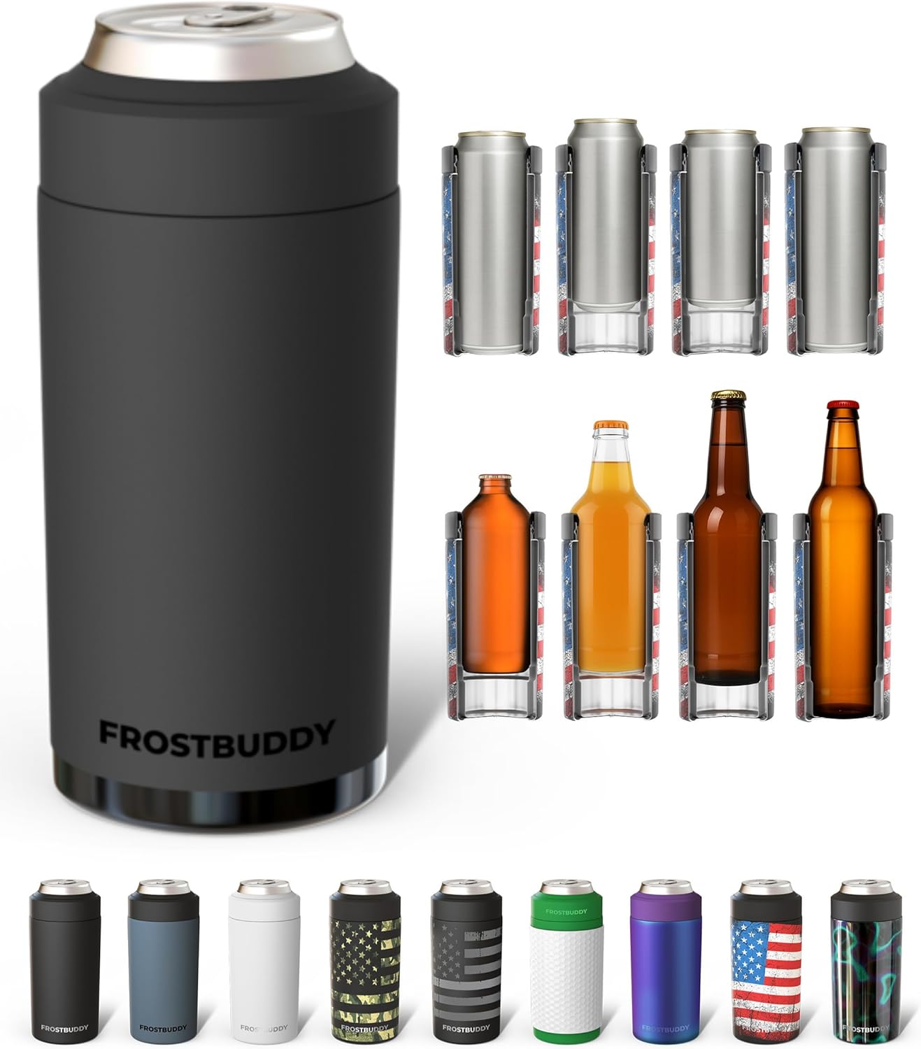 Frost Buddy Universal Can Cooler - Fits Slim Cans, 12 & 16oz (MatteBlack)