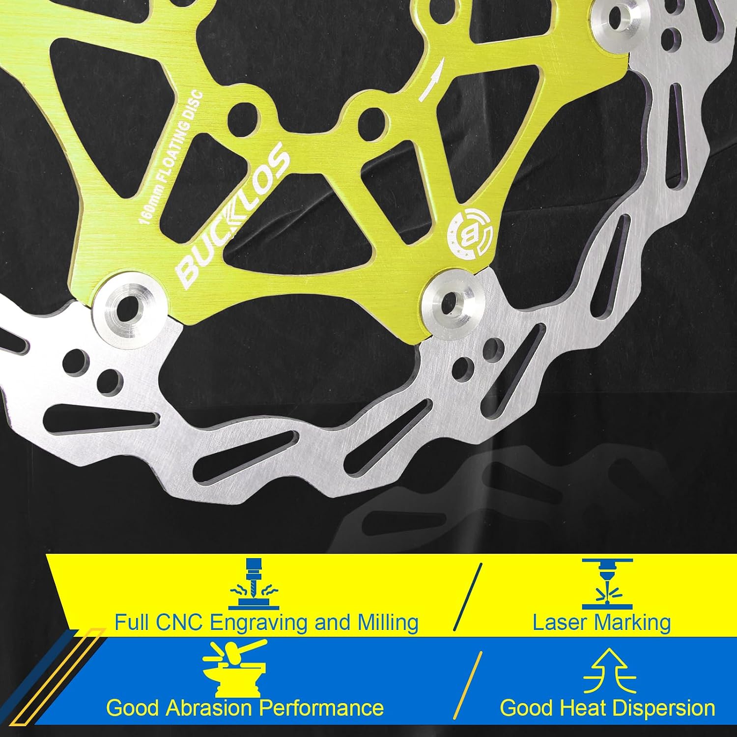 BUCKLOS 160mm 180mm 203mm Floating Disc Brake Rotor, Stainless Steel MTB Brakes Rotors with 6PC Bolts