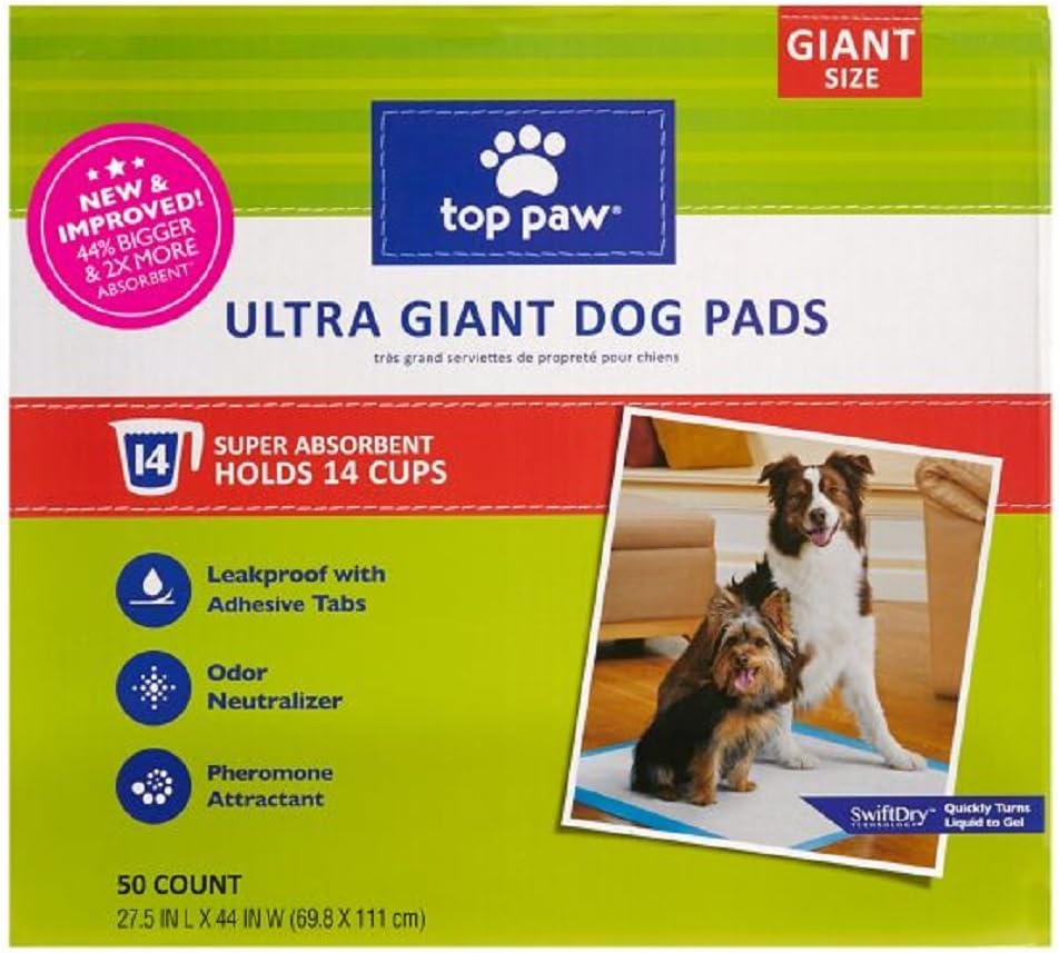 Top Paw New & Improved Ultra Giant Dog Pads | 44% Bigger & 2X More Absorbent (50 Count - 2 Pack)