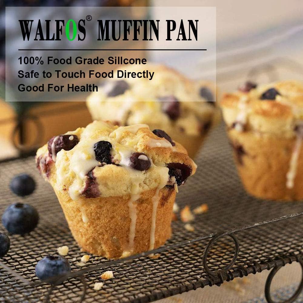 Walfos Silicone Texas Muffin Pan - 6 Cup Jumbo Silicone Cupcake Pan, Non-Stick, Just Release! Perfect for Egg Muffin