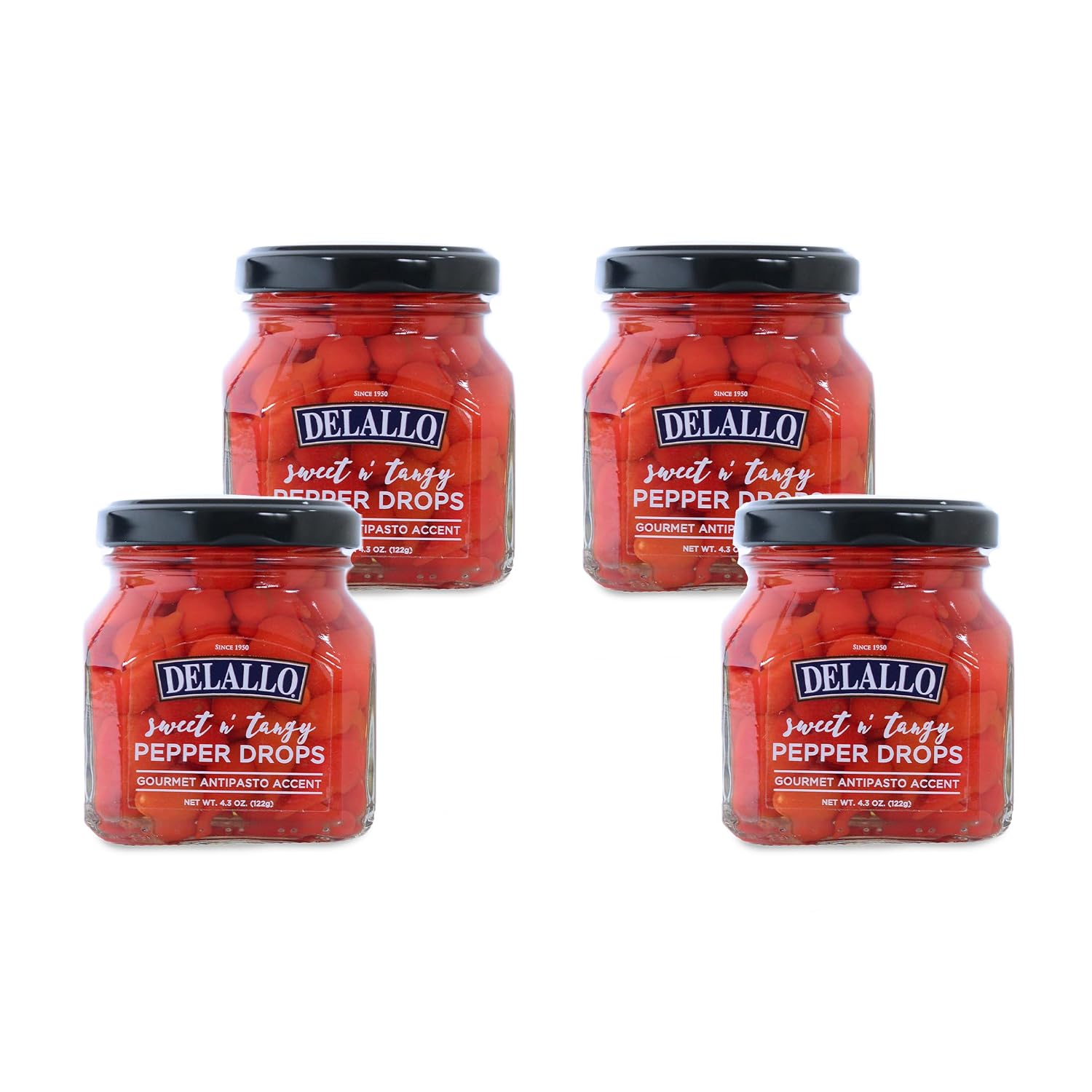 DeLallo Sweet & Tangy Pepper Drops, Red Peruvian Mini Peppers in Zesty Vinegar Marinade, Gourmet Condiment for Charcuterie and Salads, Non-GMO, Vegan