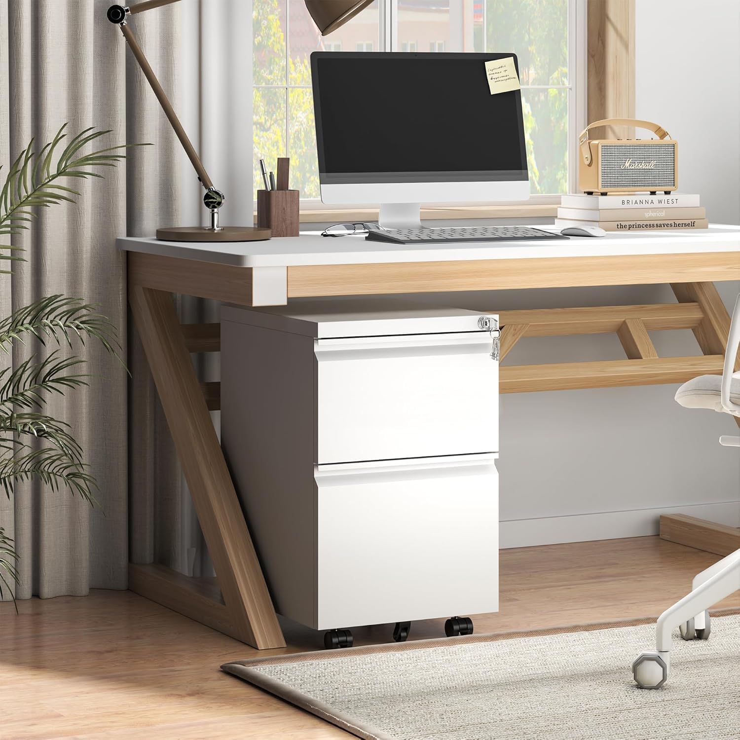Guizeeopo 3 Drawer File Cabinet with Lock, File Cabinets for Home Office,Under Desk Cabinet, Locking File Cabinet for A4/Letter/Legal, Fully Assembled Expect Casters, Matte White