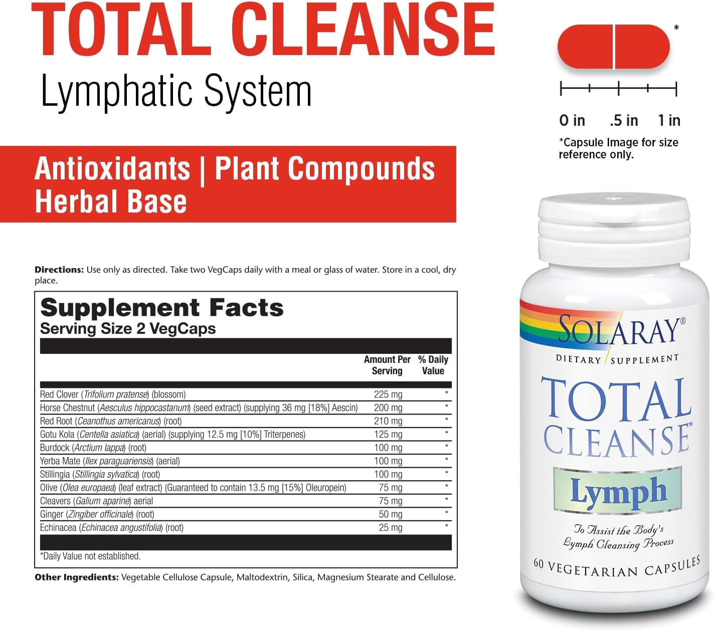 SOLARAY Total Cleanse Lymph - Herbal Wellness Complex - Ginger Root, Echinacea, Yerba Mate, Burdock Root, Red Clover